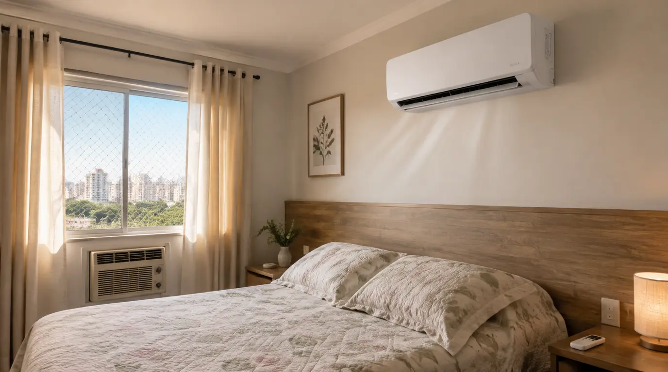 Ar-condicionado split instalado em quarto