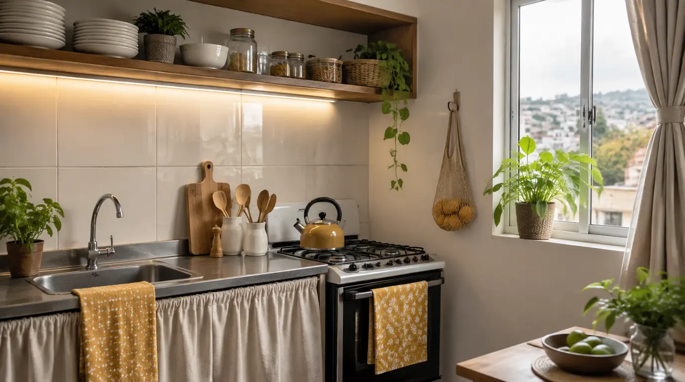 Cozinha simples renovada com poucos elementos