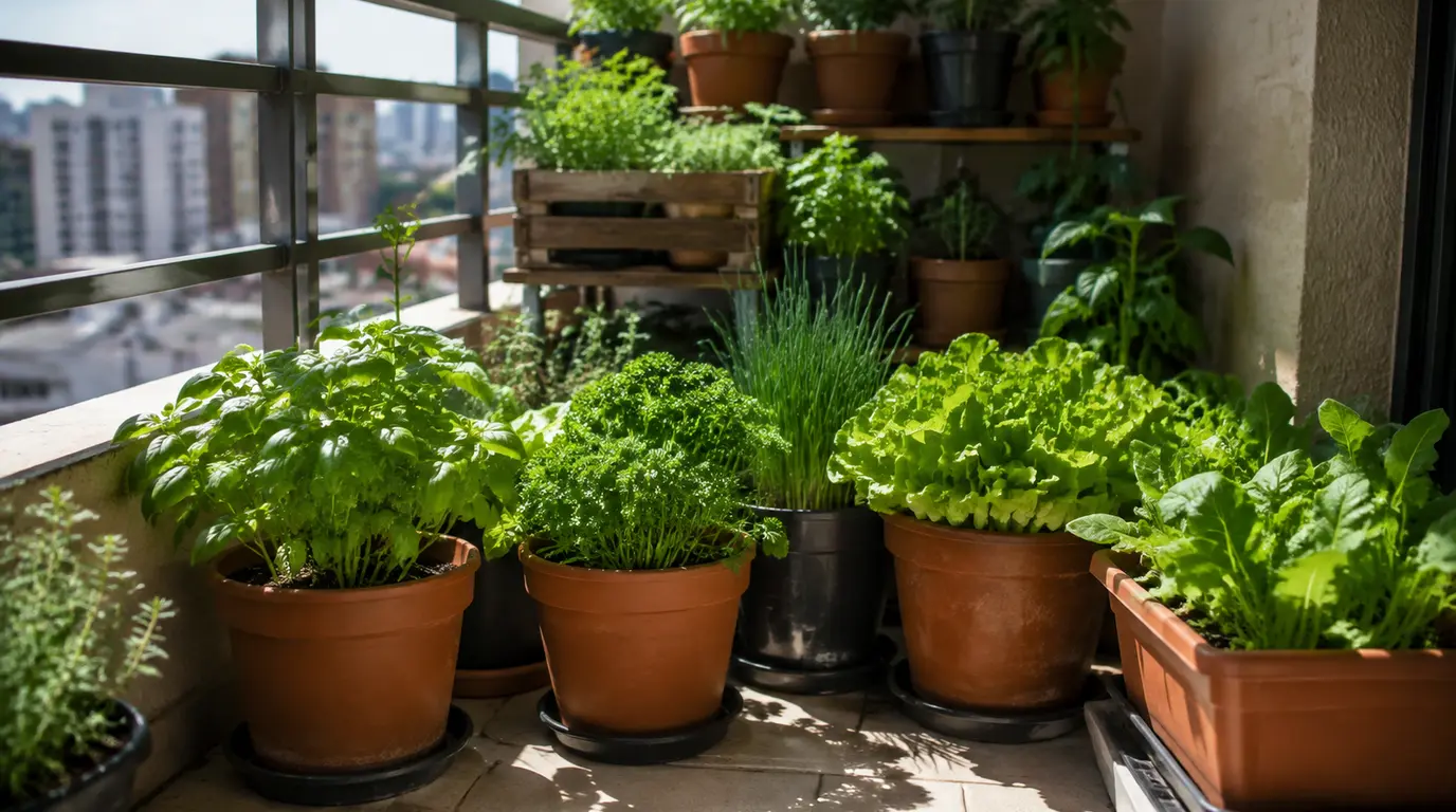 Horta com temperos na varanda